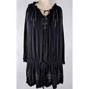 M.Fredric Embroidered Tunic Dress whimsiGoth Boho Drawstring Long Sleeve Black S